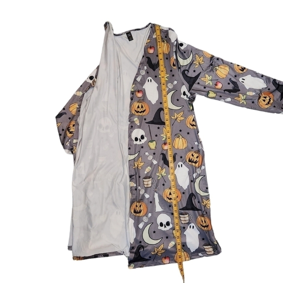 Halloween Open Front Long Cardigan Jacket (20 US) 4XL Gray, Black, White, Orange - Picture 2 of 8